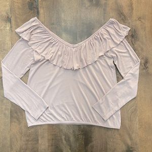 Express, Large, off the shoulder, pale neutral pink, ruffle blouson top